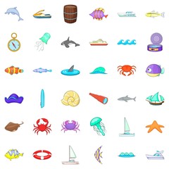 Floating icons set, cartoon style