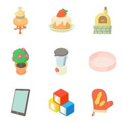 Household property icons set, cartoon style