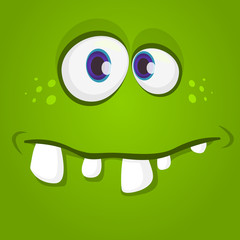 Happy cool cartoon monster face. Vector Halloween green zombie or monster character