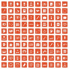 100 work space icons set grunge orange