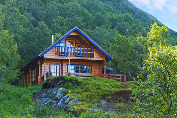 Fototapeta na wymiar eco-friendly house is in the green mountains