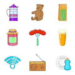 Homebody icons set, cartoon style
