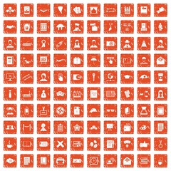 100 writer icons set grunge orange