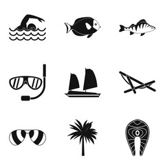 Ocean adventure icons set, simple style