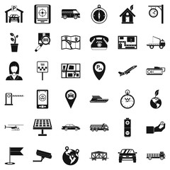 Navigation equipment icons set, simple style