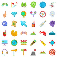 Trajectory of motion icons set, cartoon style