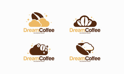 Set of Dream coffee logo designs concept vector, Cloud and Coffee logo template designs