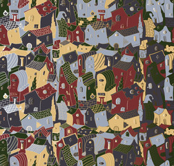 Seamless background pattern of cute city