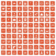 100 business woman icons set grunge orange
