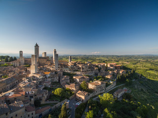 Obraz premium In the very heart of Tuscany - Aerial view of the medieval town of Montepulciano, Italy.