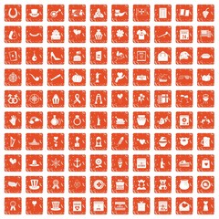 Fototapeta premium 100 calendar icons set grunge orange