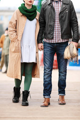 Young couple in warm clothes outdoors
