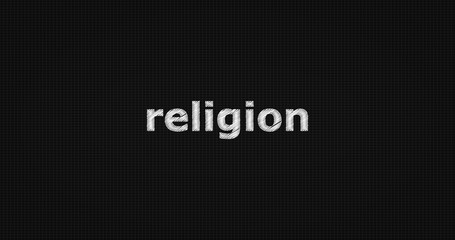 Religion word on grey background.