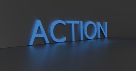 Action word on grey background. 3D render.