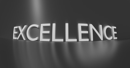Excellence word on grey background. 3D render.