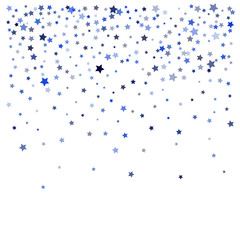 Blue Stars Confetti, Minimal Sparkling Vector Background. Premium Christmas Magic Glitter, Lights. Falling Blue Stars Confetti for Ads, Posters, Gift Cards Pattern. New Year Festival Garland Firework