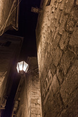 Night streets and buildings of the old town of Kotor. Montenegro.