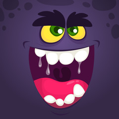 Cool black monster face. Cartoon vector illustration