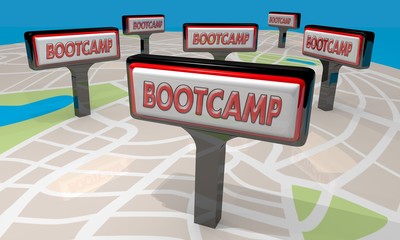 Boot Camp Signs Map Competing Physical Training Centers 3d Illustration