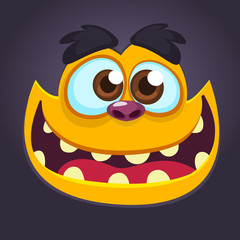 Cool black monster face. Cartoon vector illustration of yeti or bigfoot
