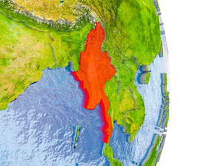 Myanmar on realistic globe