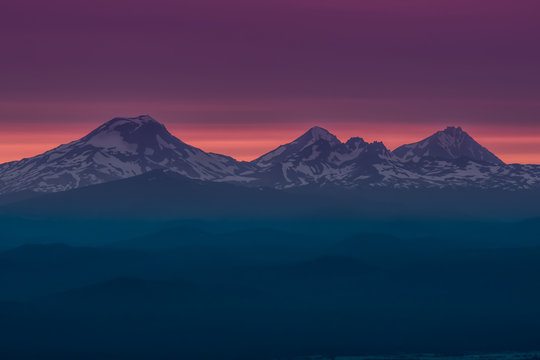 The Three Sisters at Sunset Near Bend  Oregon