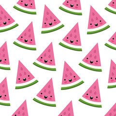watermelon fresh fruit pattern kawaii character vector illustration design