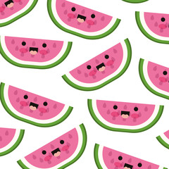 watermelon fresh fruit pattern kawaii character vector illustration design