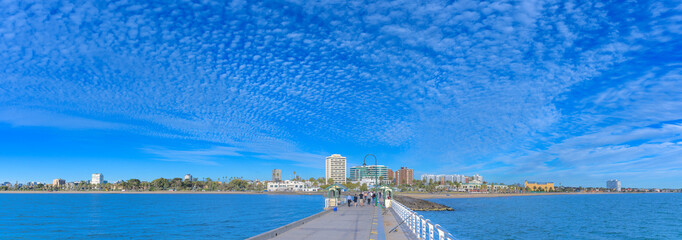 A wide view of the St Kilda foreshore from the St Kilda Pier in Victoria, Australia on February 12, 2018.