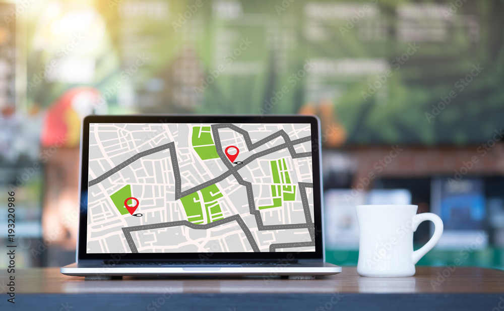 Poster gps map to route destination network connection location street map with gps icons navigation