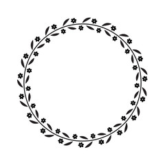 Vector black flower wreath. Floral frame for greeting, invitation cards design.