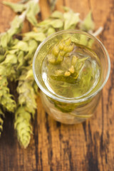 Sideritis taurica tea on wooden background