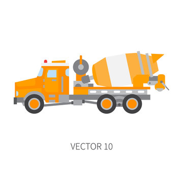 Color vector icon construction machinery truck cement mixer. Industrial style. Corporate cargo delivery. Commercial transportation. Building concrete business. Engineering. Diesel. Illustration design