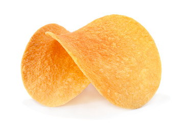 Potato chips on white