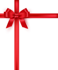 Red bow and ribbon. Vector realistic design element.