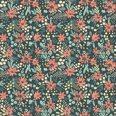 Fototapeta na wymiar Nice vector seamless flower pattern. Endless background decorative elements. Modern floral texture.