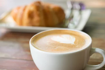 Foto op Plexiglas Coffee, drinks, coffee and cake on a wooden table, breakfast © beerphotographer