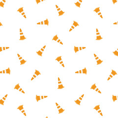 Hand drawn vector illustration of traffic cone pattern on white background.
 Abstract doodle wallpaper.Pattern for textile, fabric,wrapping paper.