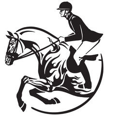 equestrian sport . Horse show jumping emblem, logo, icon. Black and white vector