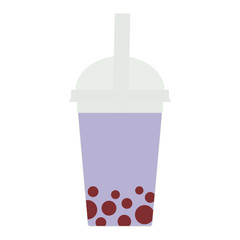 Bubble Tea with blueberry berries. Milk Cocktails in plastic cup, tubule, pastel colors on white background. Vector