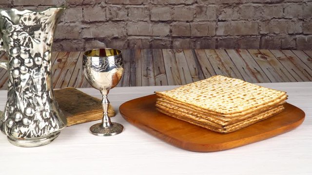 Still-life with wine and matzoh jewish passover bread 