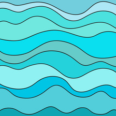 Nautical wallpaper. Pattern with lines and waves. Multicolored texture. Abstract dinamic background. Cold colors. Doodle for design. Art creative. Illustration. Decorative style. Line art creation