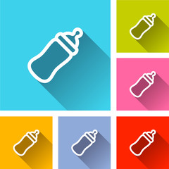 baby bottle icons with long shadow