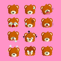 Naklejka premium Cute bear head with 12 expressions