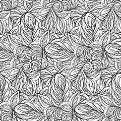 Black and white abstract doodles seamless pattern.