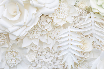 Abstract white paper flower design background, paper artwork, handmade paper flower