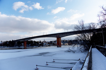 A snowy, cold and sunny view of the island Kungsholmen in Stockholm