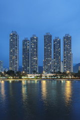 Obraz na płótnie Canvas High rise residential building in Hong Kong city at dusk