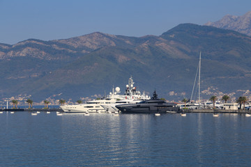 Moored yachts in the seaport