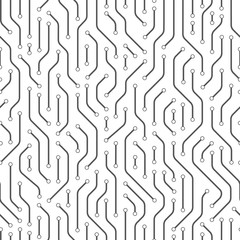 Technology seamless pattern from line connections. Abstract information connectivity background. IT-development conception. Neural structure. Vector illustration